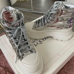 Alexander McQueen Women's Silver High-Top Sneakers